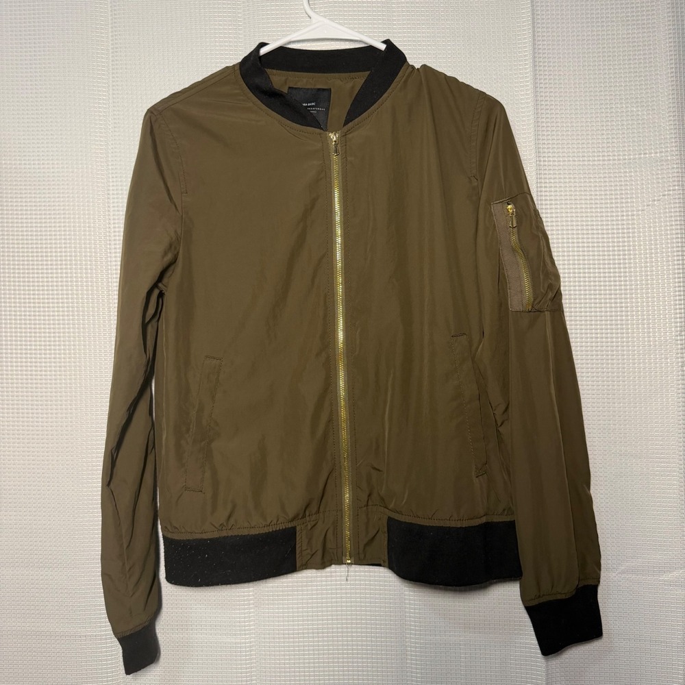 Zara Basic Bomber Jacket Olive Green Full Zip Utility‎ Streetwear Womens M